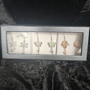 Earrings - 3 pair drop snowflake, butterfly, leaf (winter, spring, fall)